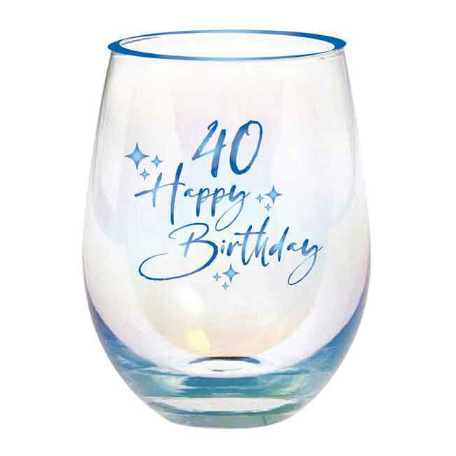 2PK 40th Birthday Blue Foil 13cm/600ml Stemless Wine Glass Tumbler