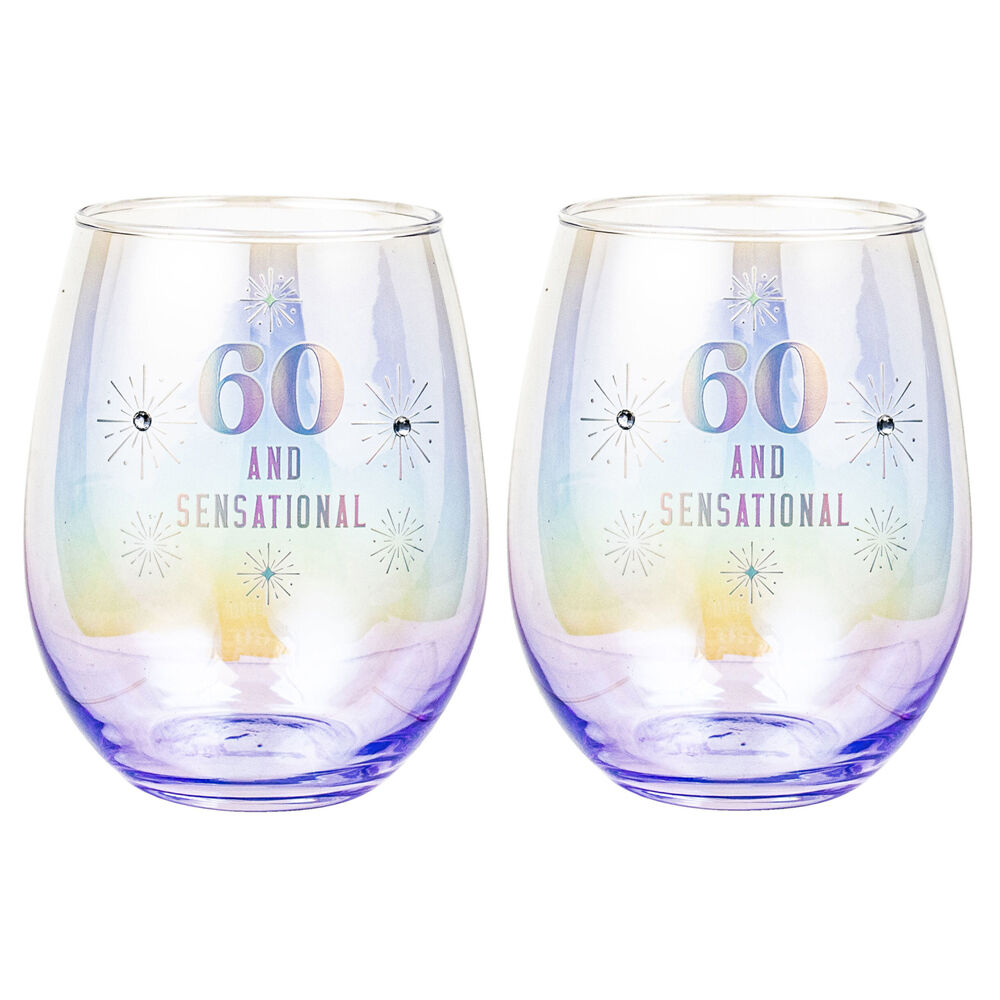 2PK LMD 60th Stemless Holographic Glass 560ml Water Tumbler