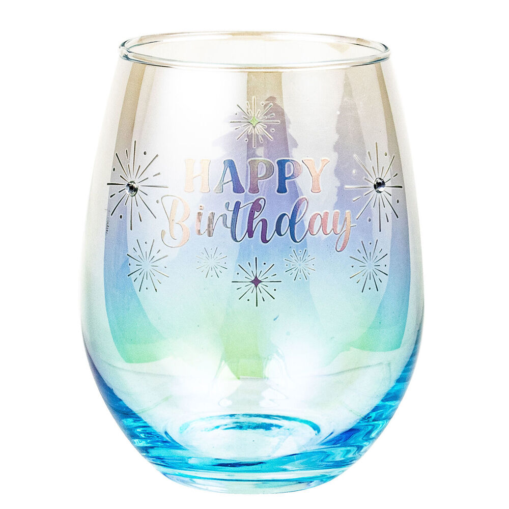 4PK LMD Happy Birthday Stemless Holographic Glass 560ml Water Tumbler