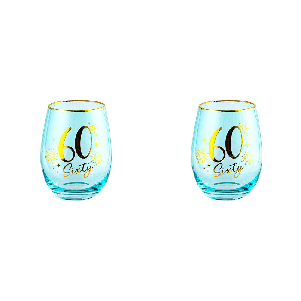 2PK 60th Fluted Stemless Glassware/Home Decoration 600ml/13cm