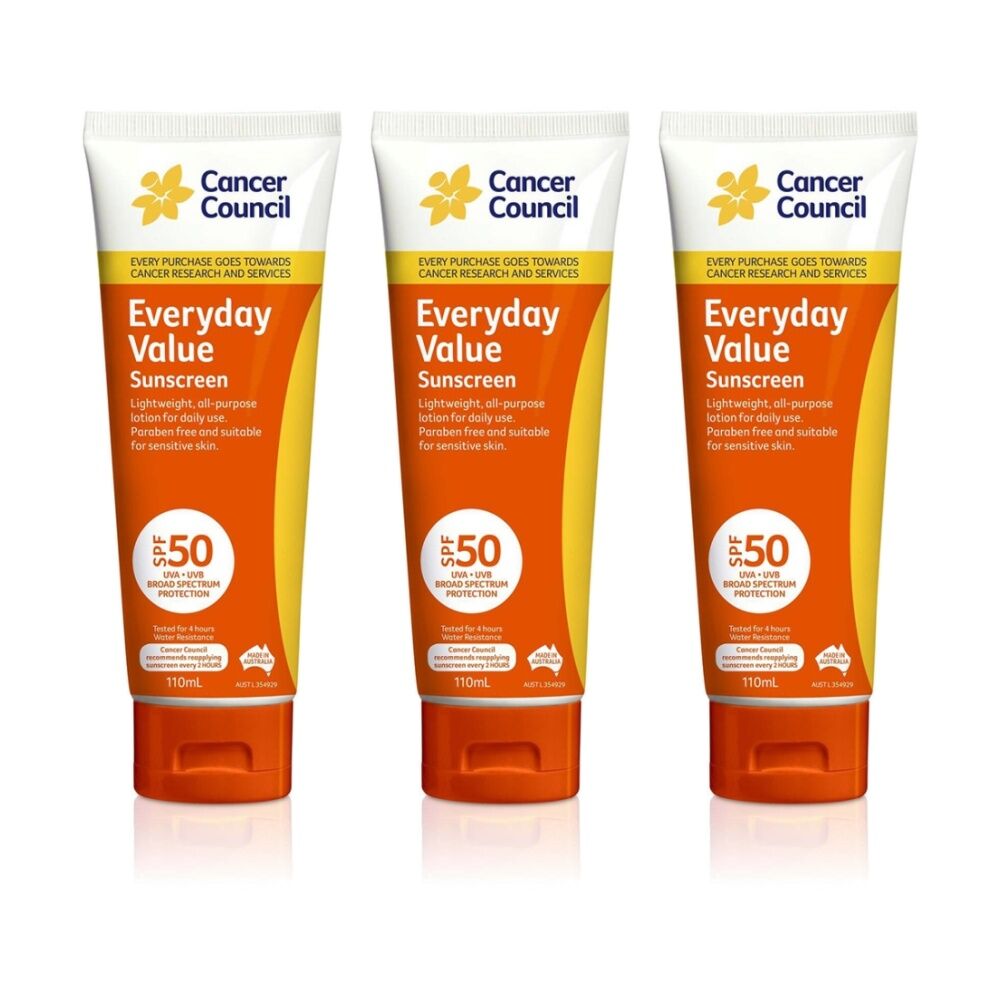 3PK Cancer Council Everyday Value Sunscreen SPF50 Sun Care 110ml Sensitive Skin