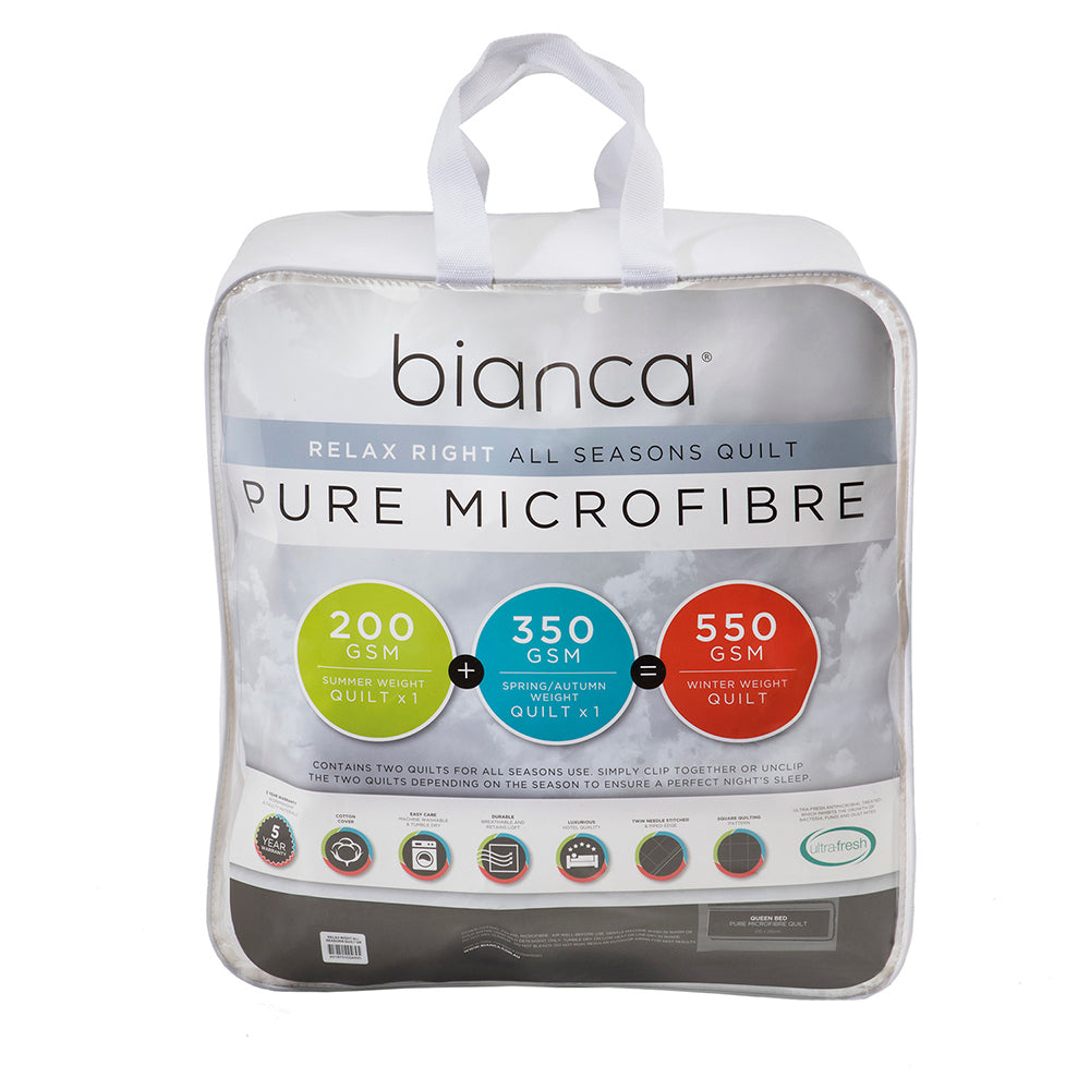 Bianca Relax Right Microfibre All Seasons Quilt White - Queen Bed