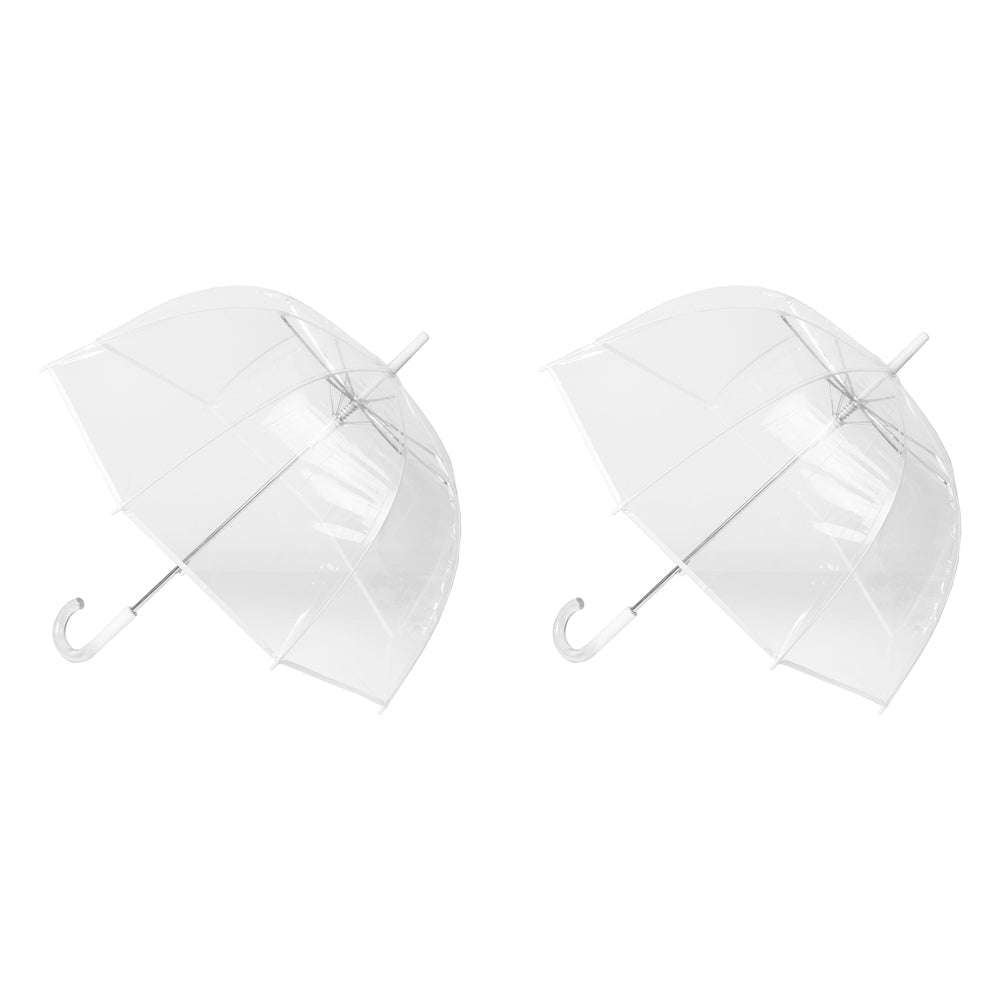 2PK Bobbie J Clear POE Auto Open Dome Shape w/ White Trims Umbrella