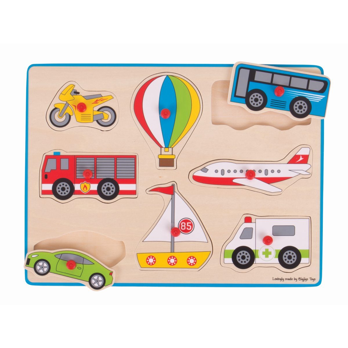 8pc Bigjigs Toys 30cm Lift Out Puzzle Transport Wooden Toy 3y+