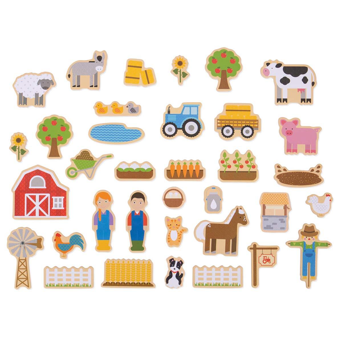 36pc Bigjigs Toys Farm Magnets w/ Wooden Tray Kids Toy 3y+