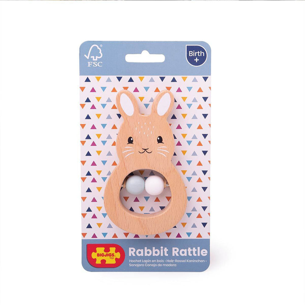 2PK Bigjigs Toys FSC Wooden 13cm Rabbit Rattle Baby/Infant Toy 0m+