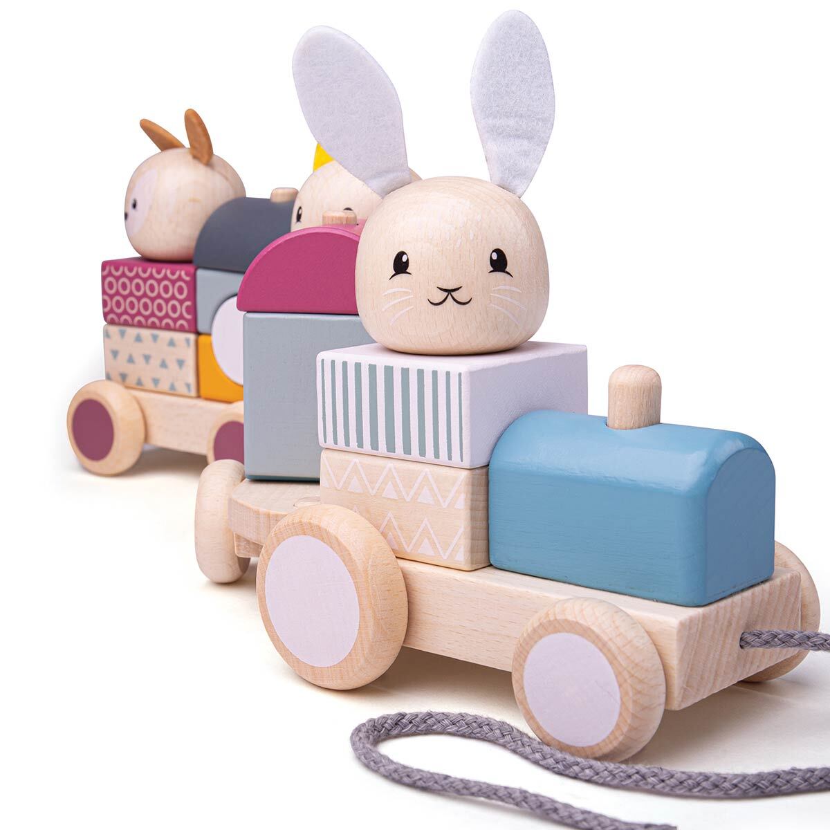 Bigjigs Toys 38cm FSC Activity Pull Along Train Kids Wooden Stacking Toy 12m+