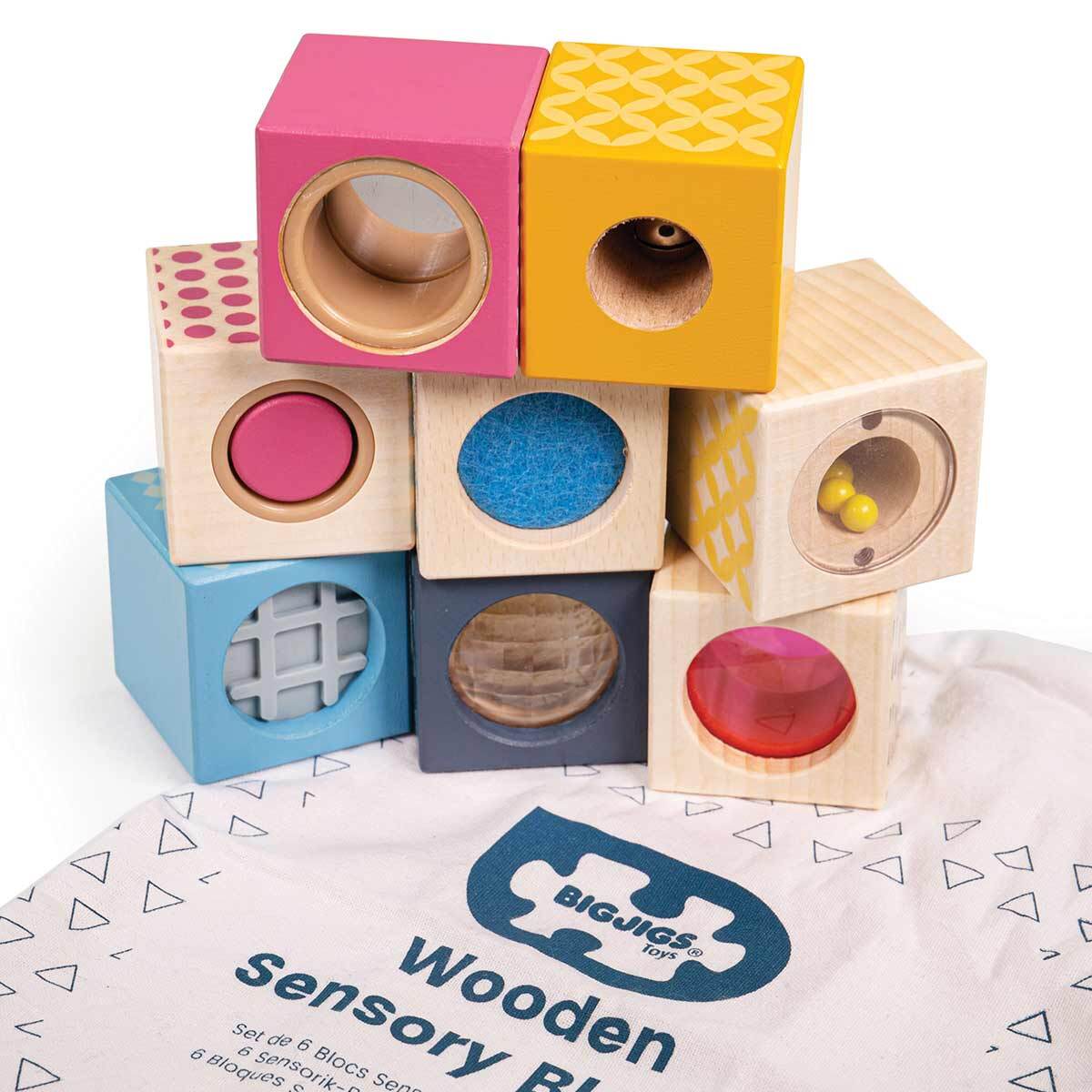Bigjigs Toys FSC Sensory Blocks Kids Wooden Toy 12m+
