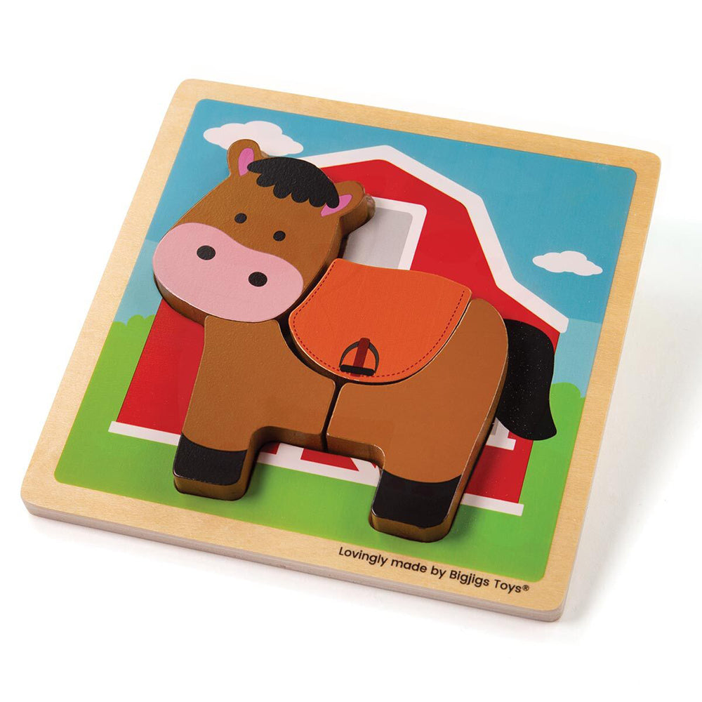 2x 4pc Bigjigs Toys 15cm Cow & Horse Lift Out Puzzle Toy Set 10m+