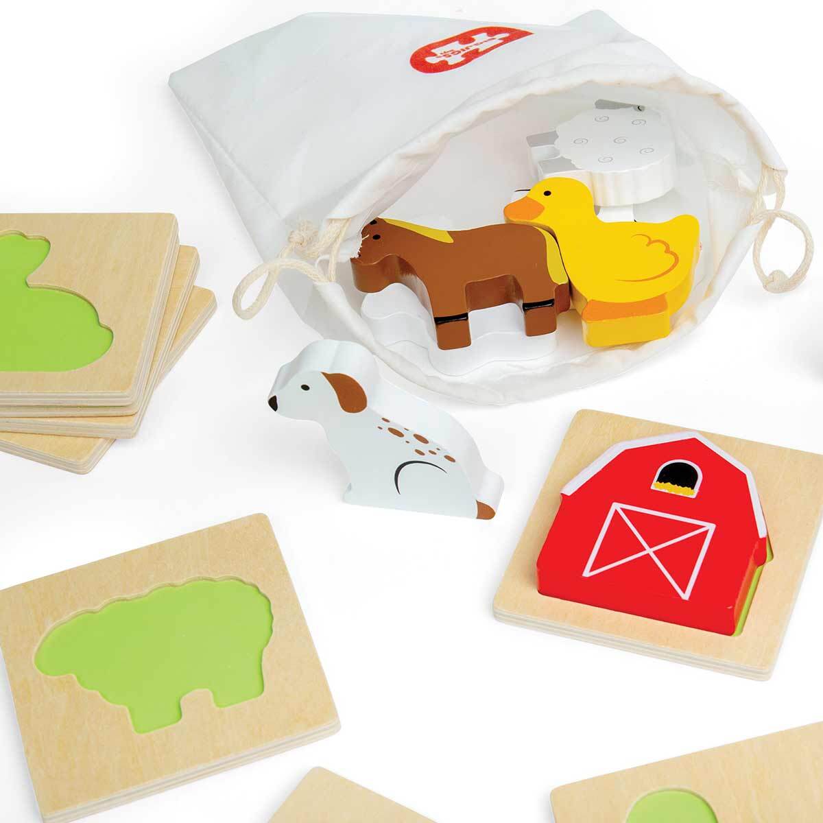 10pc Bigjigs Toys Farm Feel & Find Sensory Puzzle Wooden Toy 10m+