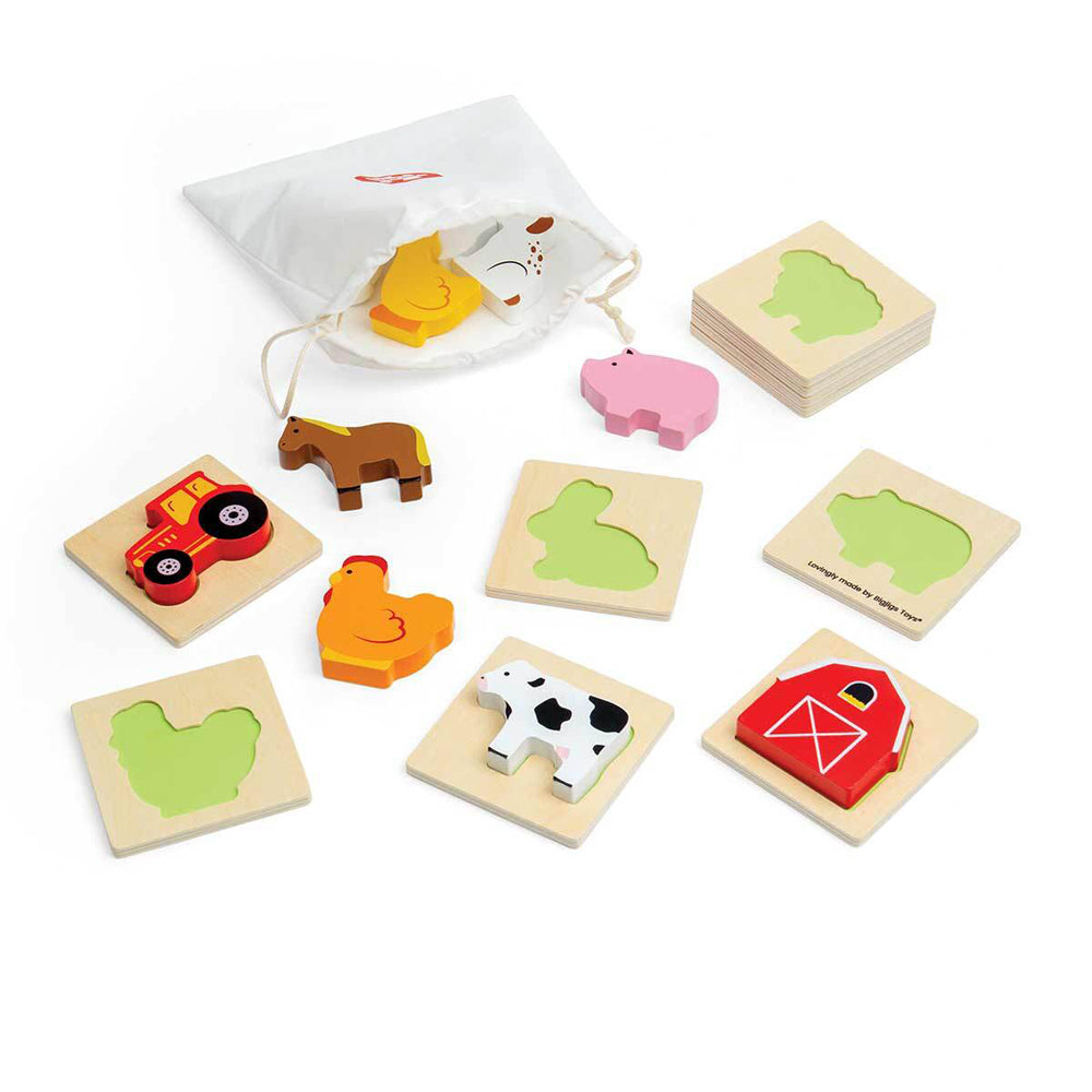 10pc Bigjigs Toys Farm Feel & Find Sensory Puzzle Wooden Toy 10m+