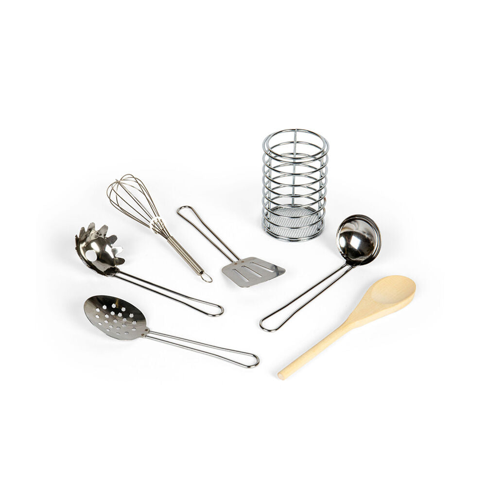 Bigjigs Toys Metal Utensil Pot Role Play Kids Pretend Play Toys 20x8cm 3y+