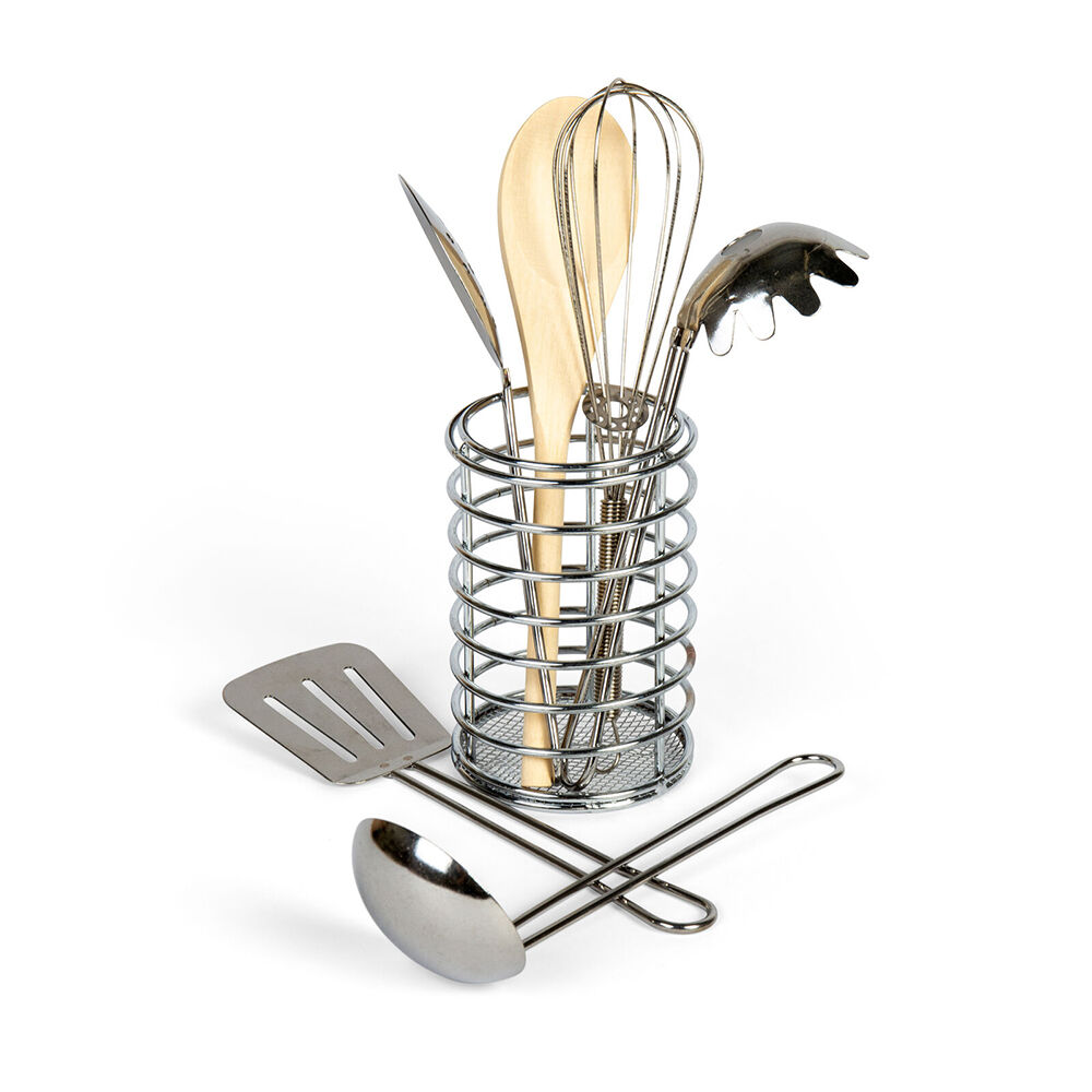 Bigjigs Toys Metal Utensil Pot Role Play Kids Pretend Play Toys 20x8cm 3y+