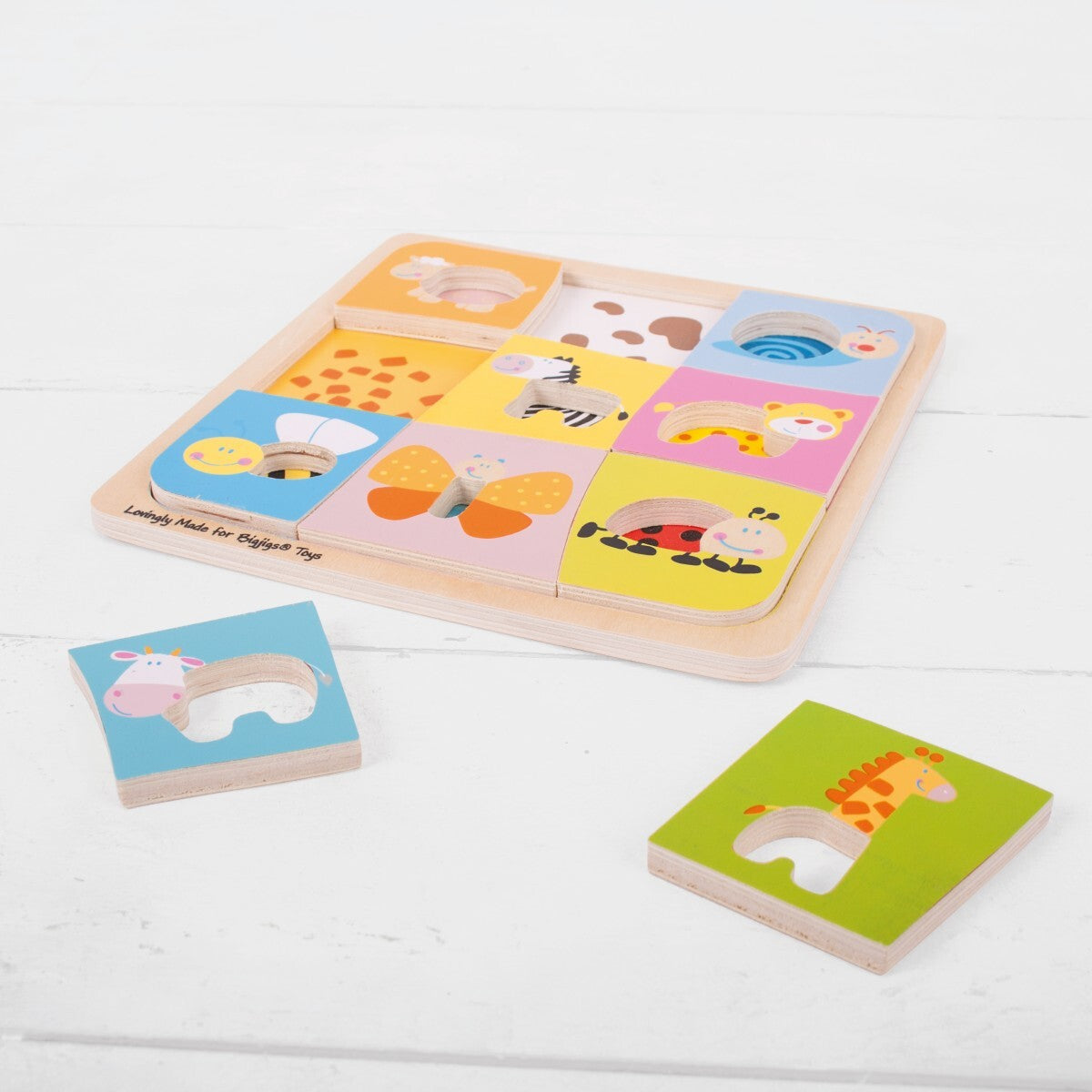 9pc Bigjigs Toys 22cm Animal Patterns Puzzle Kids Wooden Toys 18m+