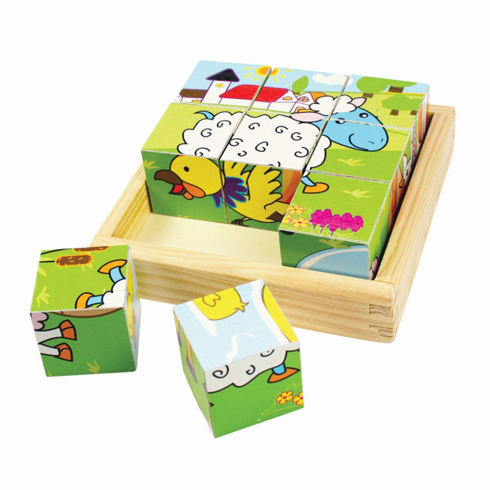 Bigjigs Toys 10.5cm Animal Cube Puzzle Kids Wooden Toy 10m+