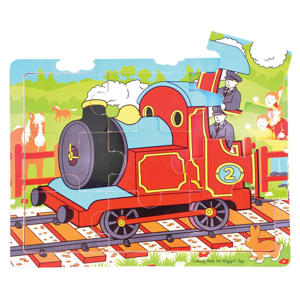 9pc Bigjigs Toys 30cm Medium Tray Puzzle Train Kids Wooden Toy 2y+