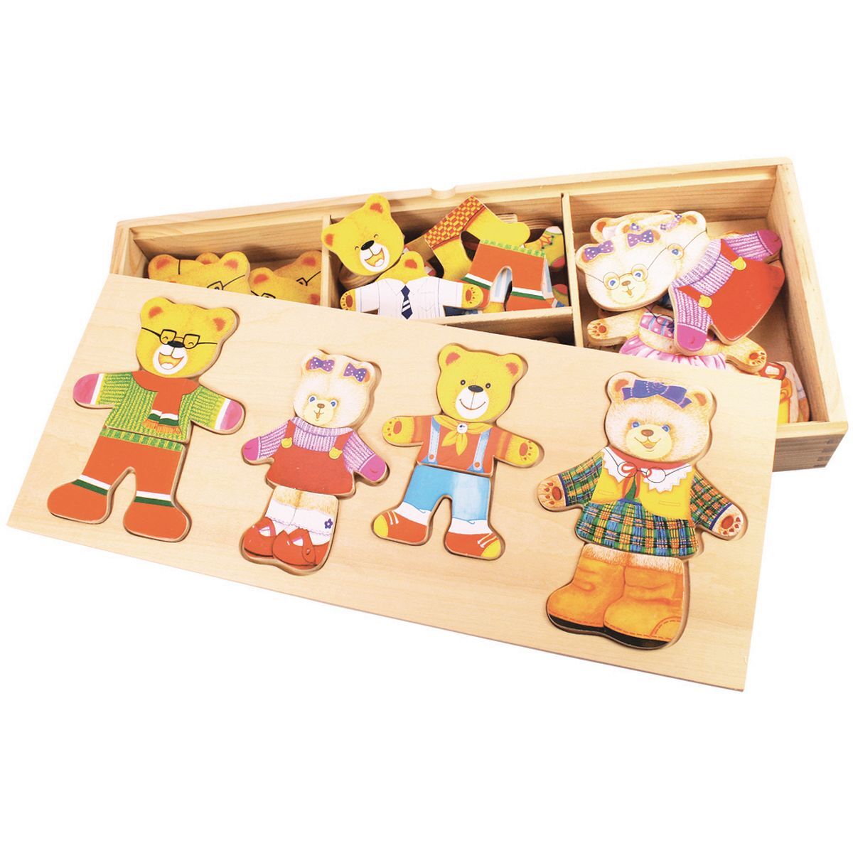 72pc Bigjigs Toys 33cm Dress Up Bear Family Kids Wooden Toy 3y+