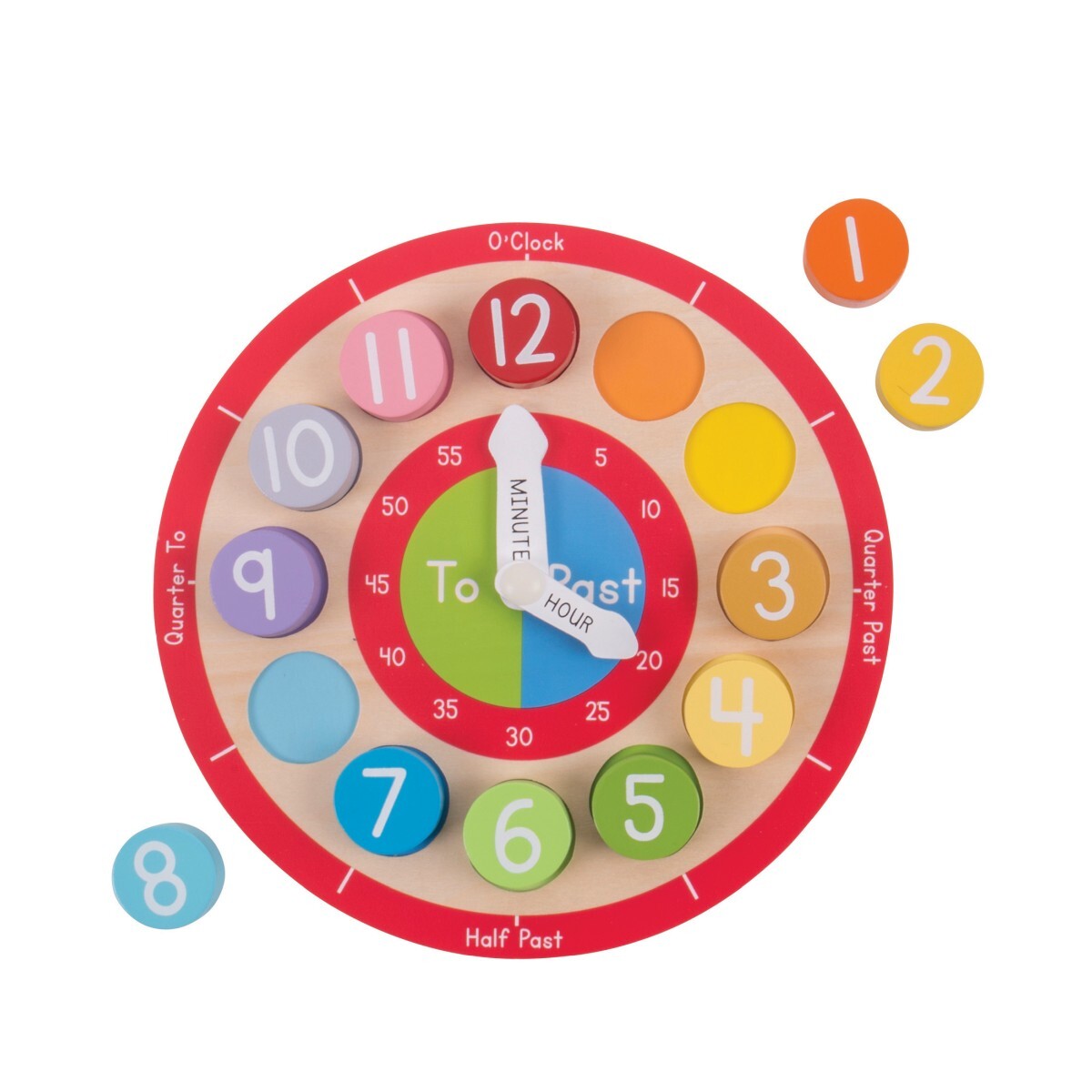 Bigjigs Toys Wooden Teaching Clock Kids Educational Toy 18m+