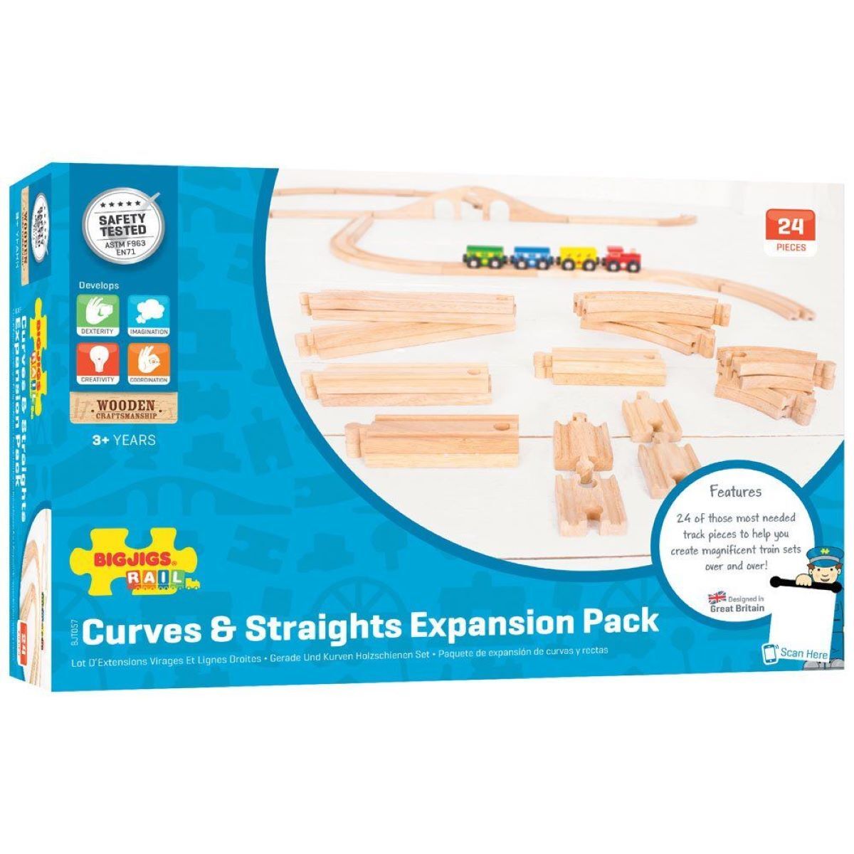 24pc Bigjigs Rail Curves & Straights Expansion Pack Kids Wooden Toy 3+