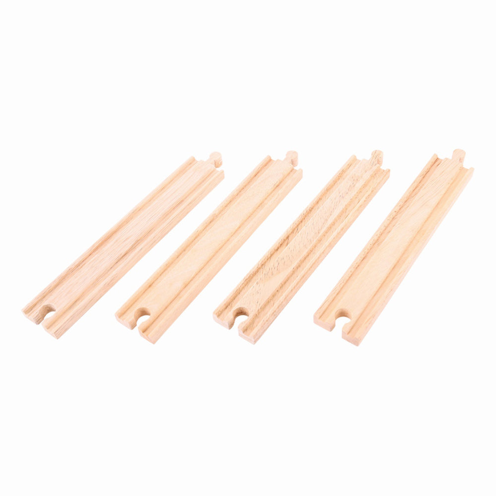 2x 4pc Bigjigs 21.5cm Railway Long Straights Tracks Kids Wooden Toy 3y+