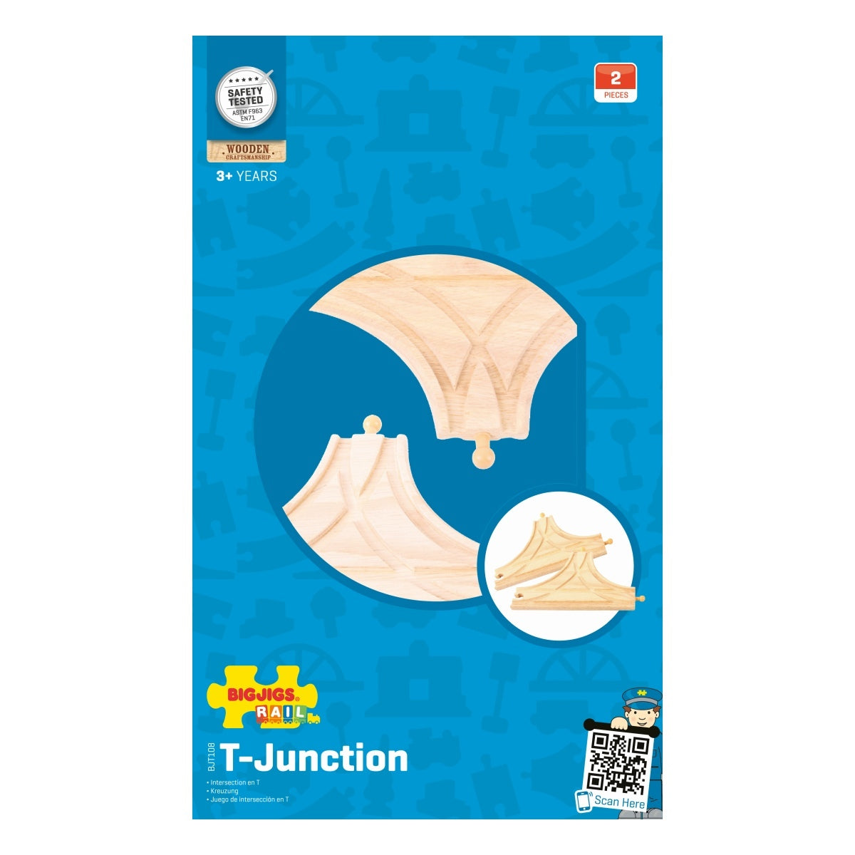 2pc Bigjigs 21cm Rail T-Junction Tracks Kids Wooden Toy 3y+