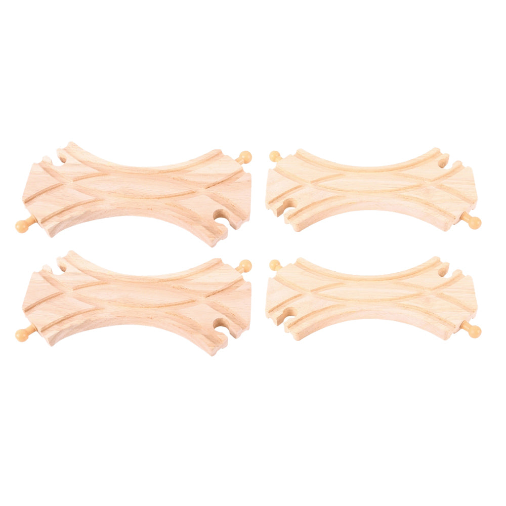2x 2pc Bigjigs 18cm Railway Double Curved Turnouts Tracks Kids Wooden Toy 3y+
