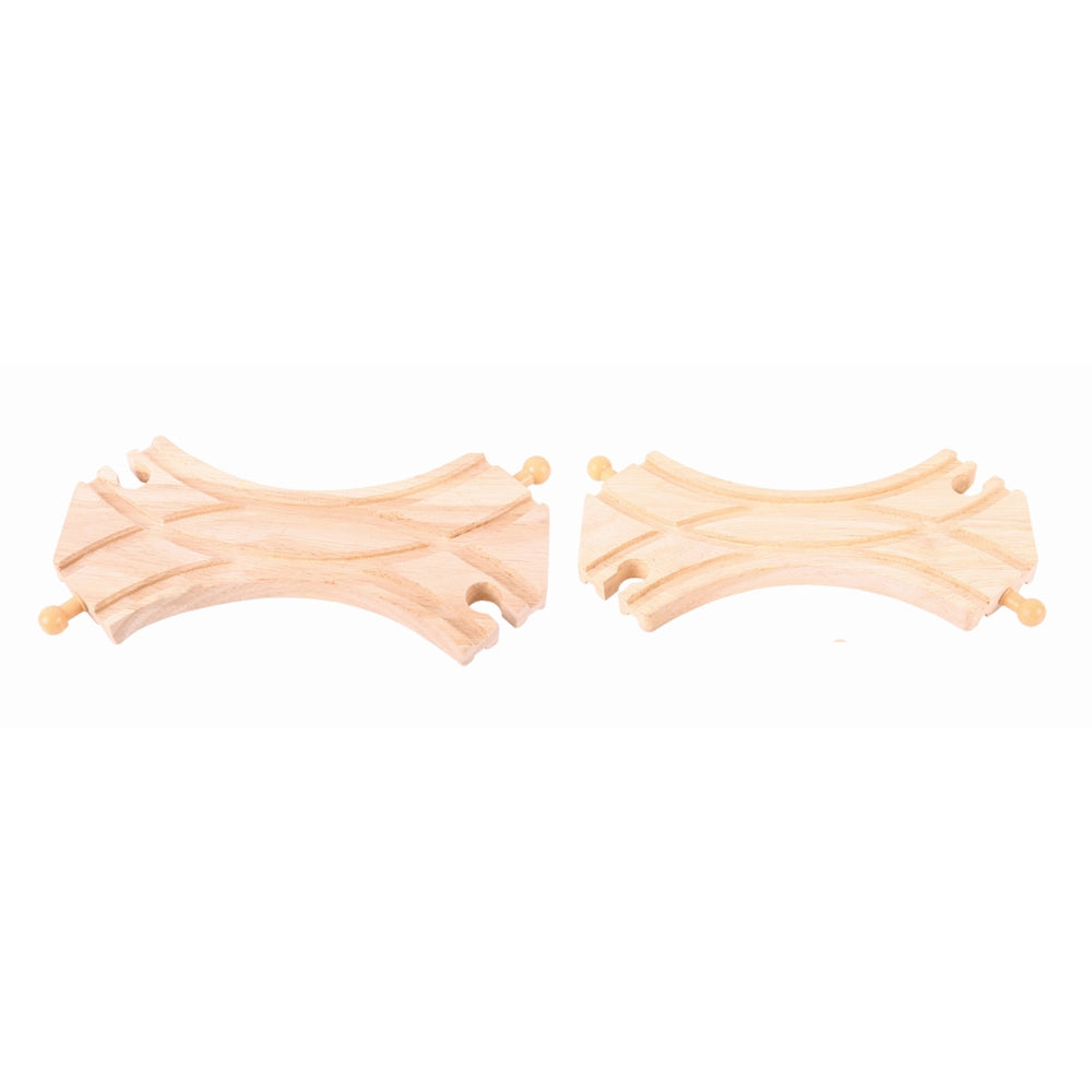 2x 2pc Bigjigs 18cm Railway Double Curved Turnouts Tracks Kids Wooden Toy 3y+