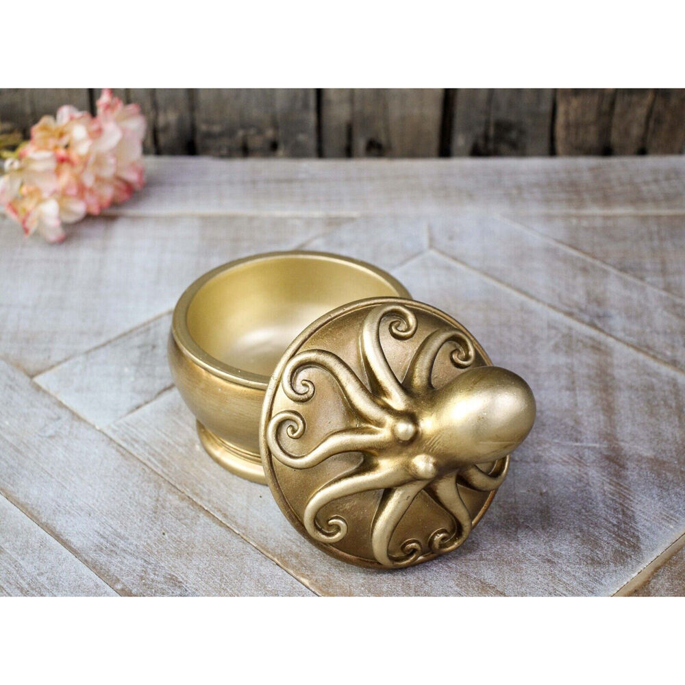 LVD Resin Octopus Decorative Trinket Storage Box 12x12.5cm Metallic Gold
