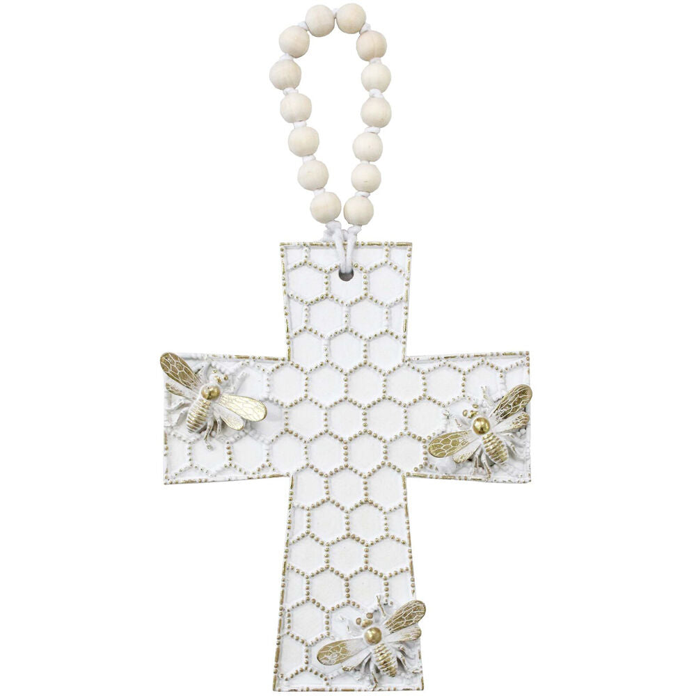 2PK LVD Resin Cross Large Bee Honeycomb Decoration 18x1.5x22.5 Metallic