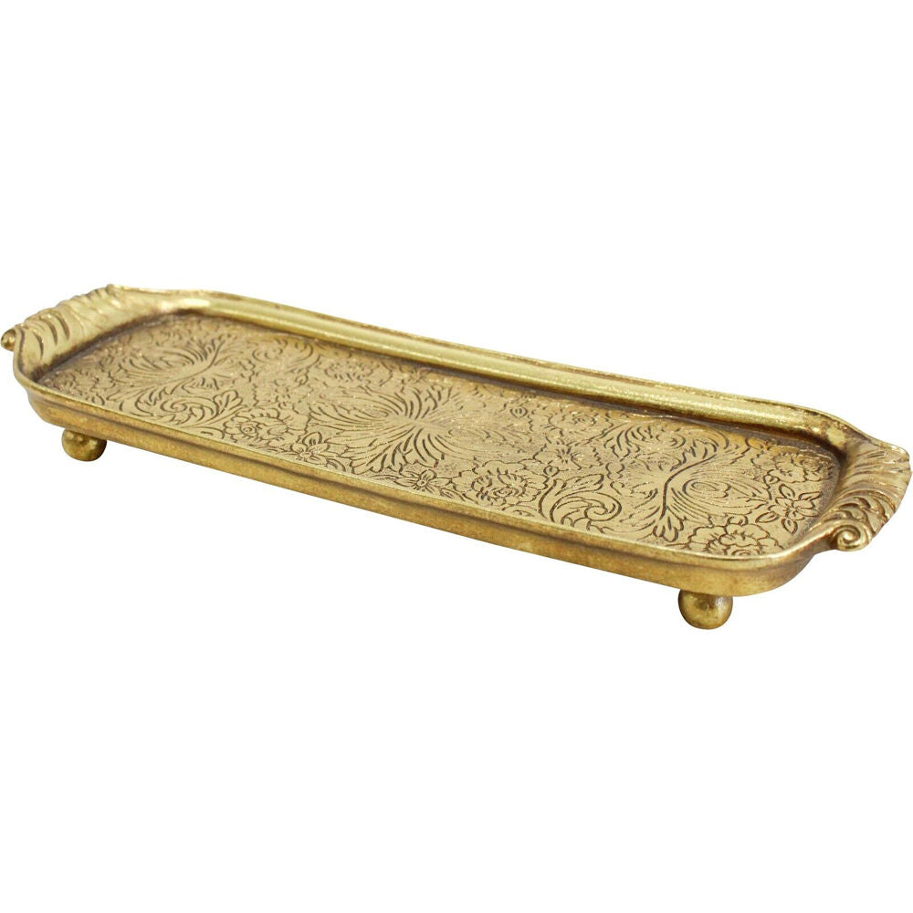 LVD Resin Mediterranean Etched Trinket Tray Display Dish 30.5x10.5cm Gold