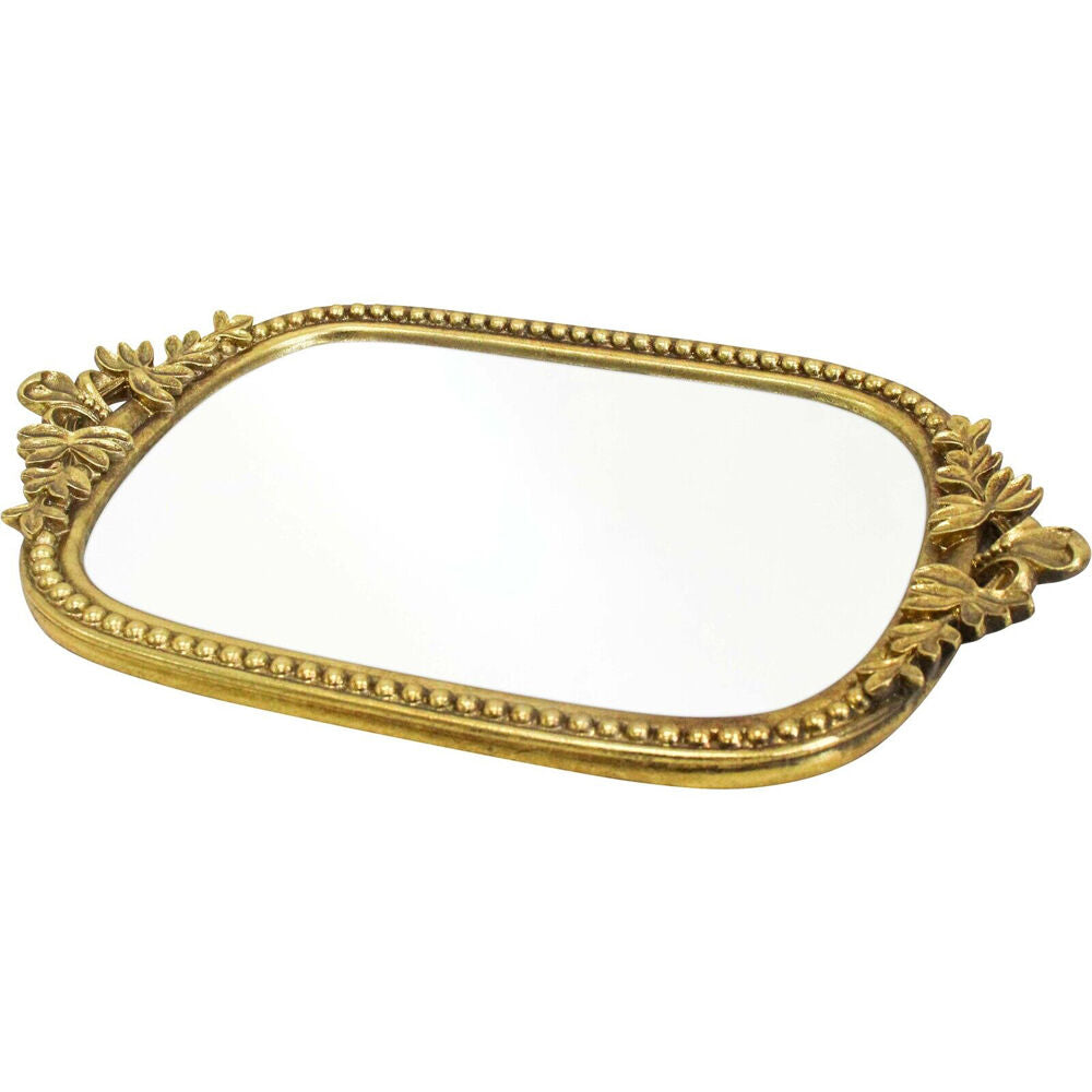 LVD Arabella Resin Mirrored Trinket Display Rectangular Tray 31x20cm Gold