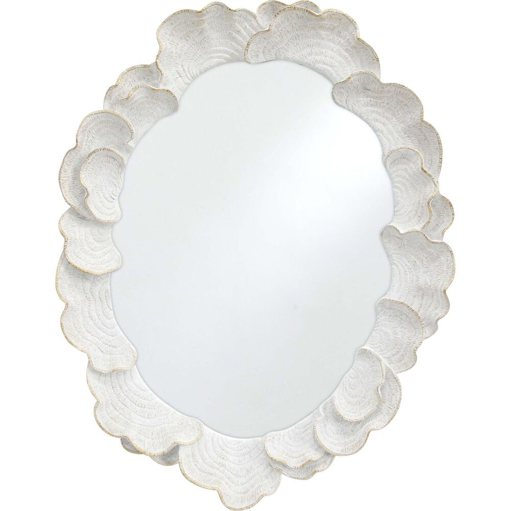 LVD Textured Resin Oval Mirrored Trinket Display Tray 37x28cm White Coral