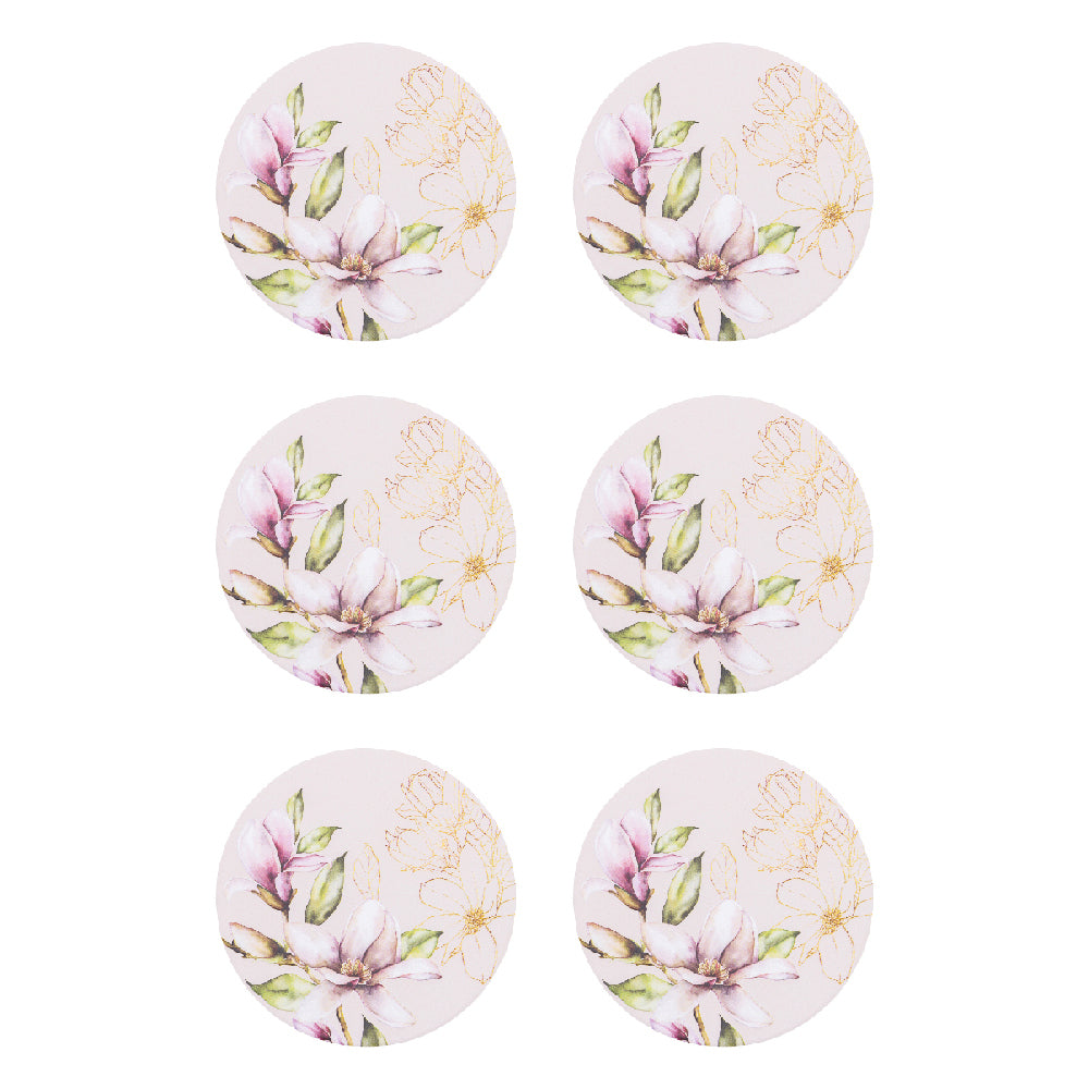 6PK Splosh Blossom Gold 10cm Ceramic Coaster Drink Mat Round