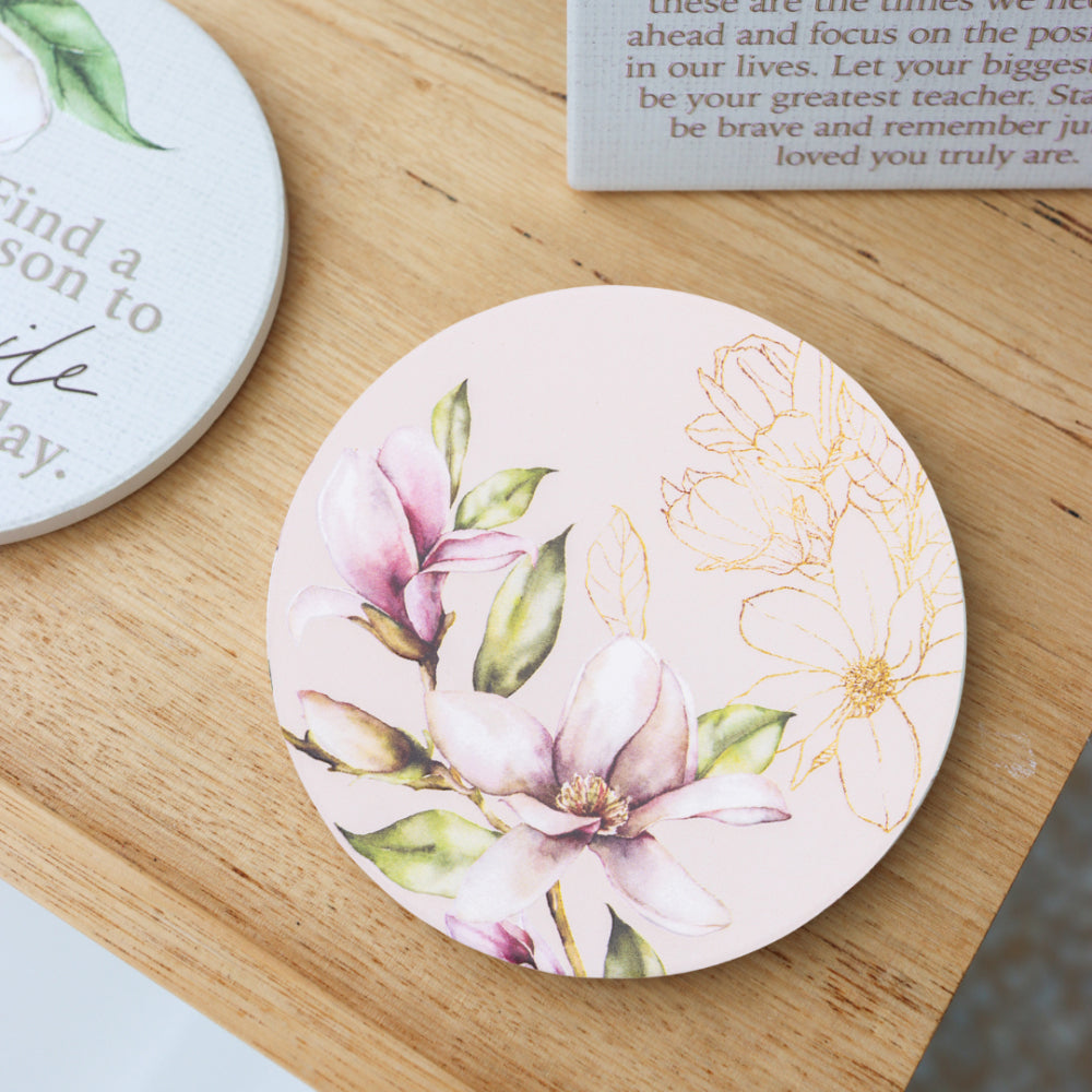 6PK Splosh Blossom Gold 10cm Ceramic Coaster Drink Mat Round