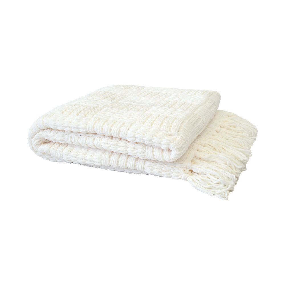 Bambury Asha Warm Sofa/Couch Blanket Soft Bedroom Throw 130x200cm White