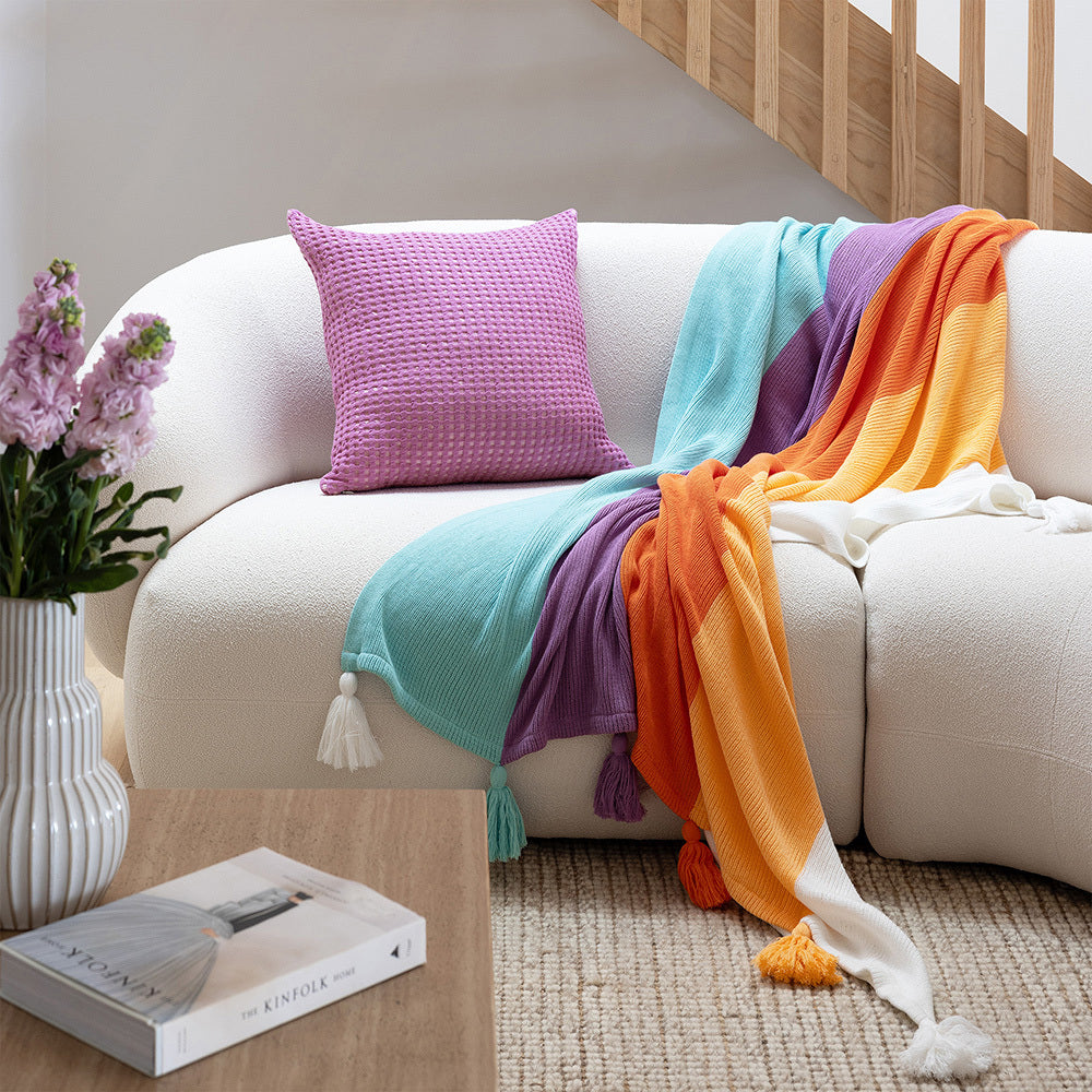 Bambury Cotton Knitted Azalea Throw 130x200cm Striped