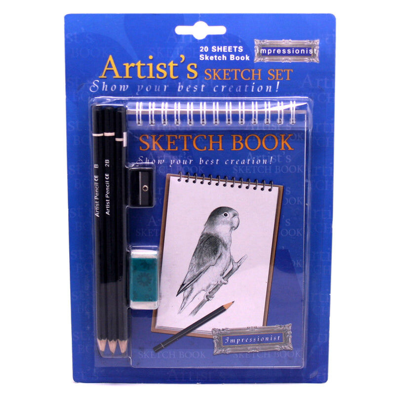 BMS Gifts Small Sketch Book 20 Sheet w/6 HB Pencils 2B-4B Sharpener Eraser