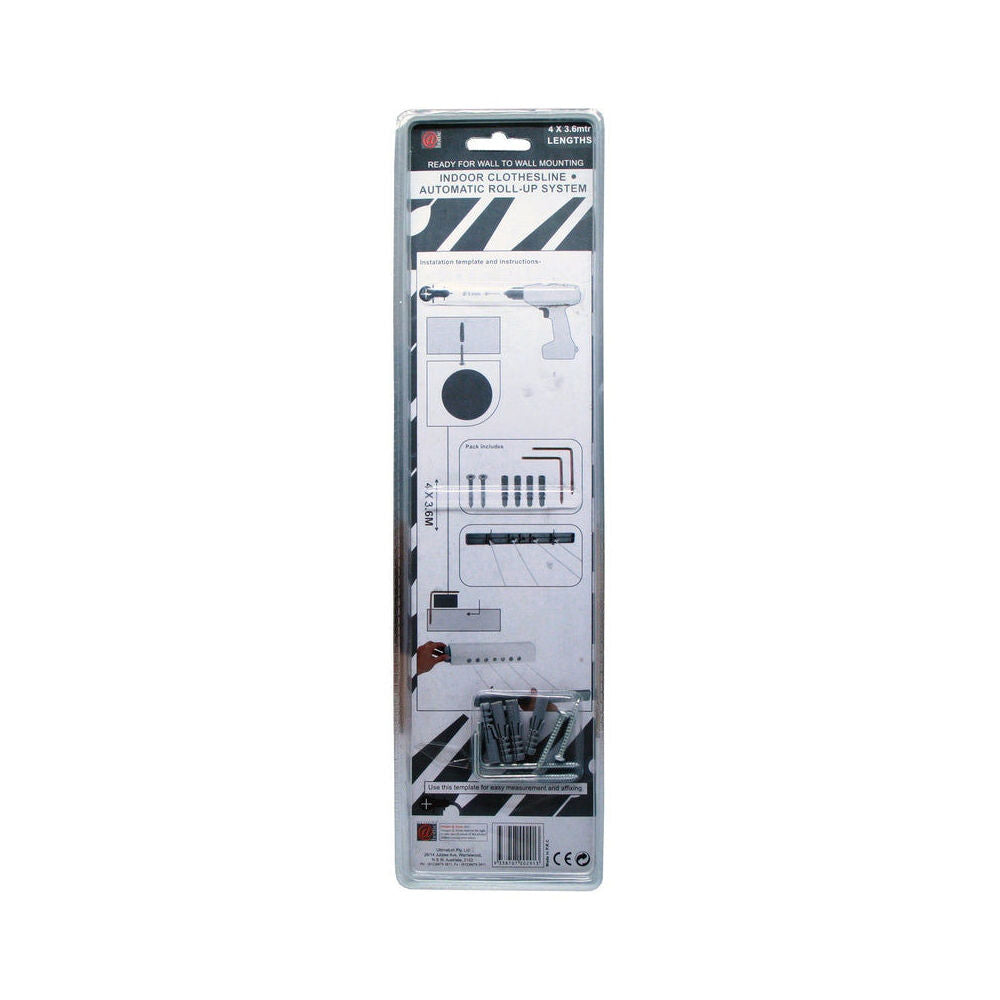4PK BMS Gifts Retractable Indoor Clothesline 3.6m w/Auto Rollup System Clear