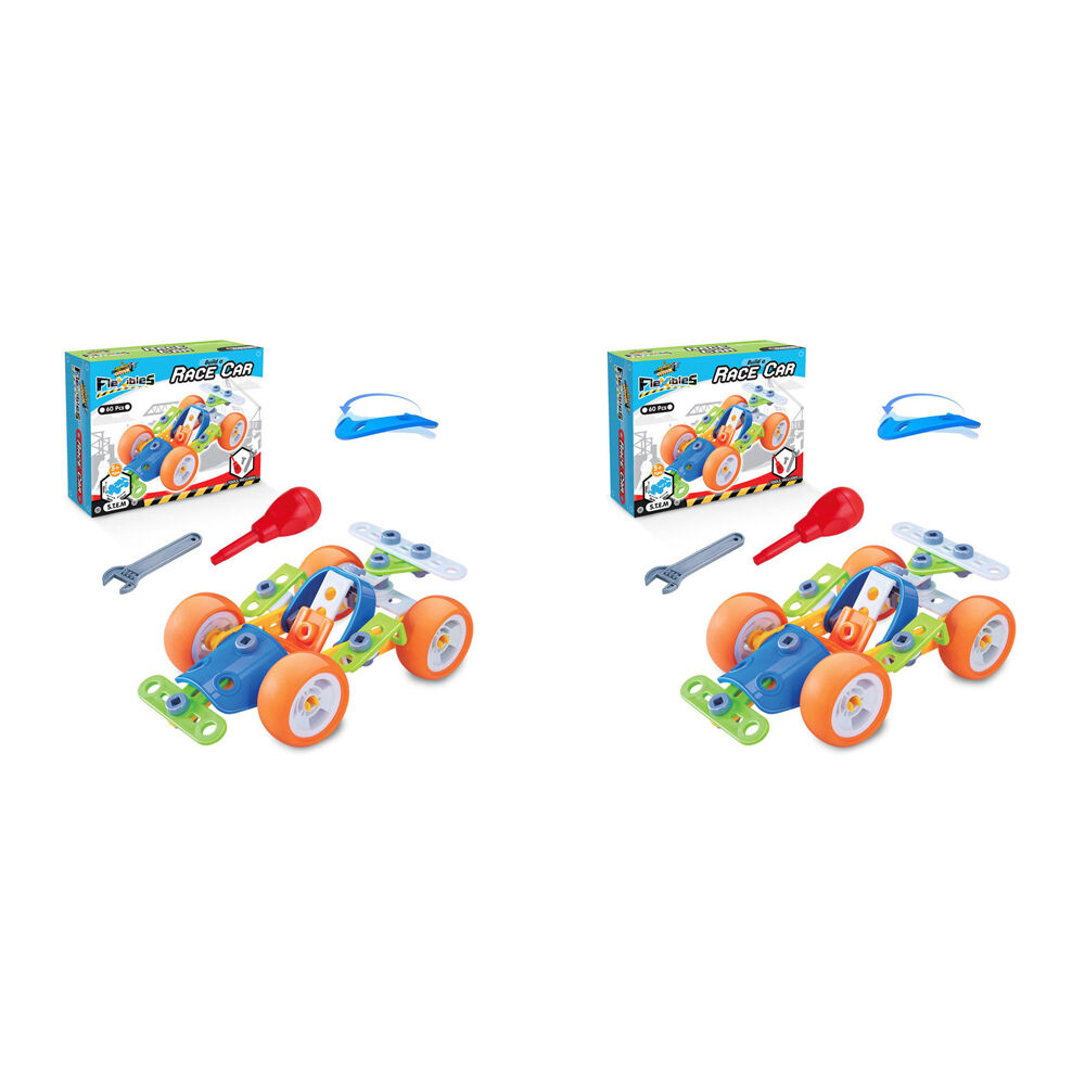 2x 60pc Construct-It Flexibles Build a Race Car Building Toy Set STEM w/Tools 5y+