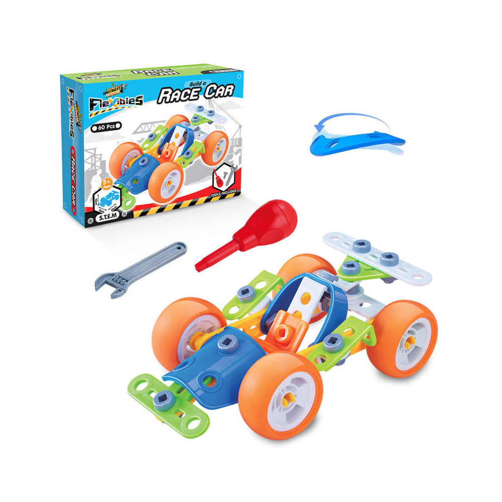 60pc Construct-It Flexibles Build a Race Car Building Toy Set STEM w/Tools 5y+