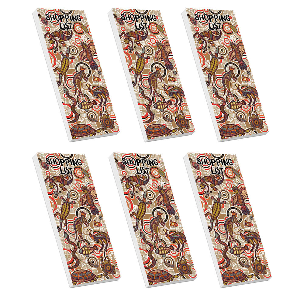 6PK Aboriginal Animals Magnetic Shopping List Jotter Fridge Notepad Indigenous Art