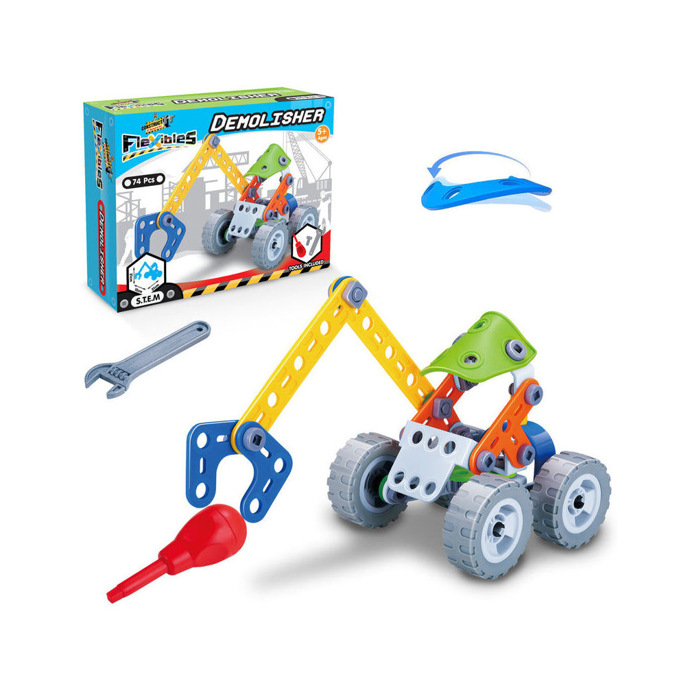 74pc Construct-It Flexibles Building Set Demolisher w/Tools Kids STEM Toy 5y+