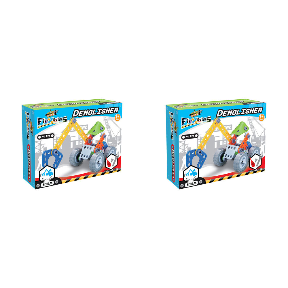 2x 74pc Construct-It Flexibles Building Set Demolisher w/Tools Kids STEM Toy 5y+