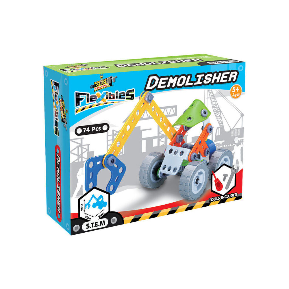 2x 74pc Construct-It Flexibles Building Set Demolisher w/Tools Kids STEM Toy 5y+