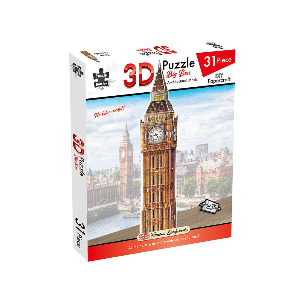 31pc Puzzlemaster 3D Big Ben Papercraft Model No Glue Needed Famous Landmark 8y+