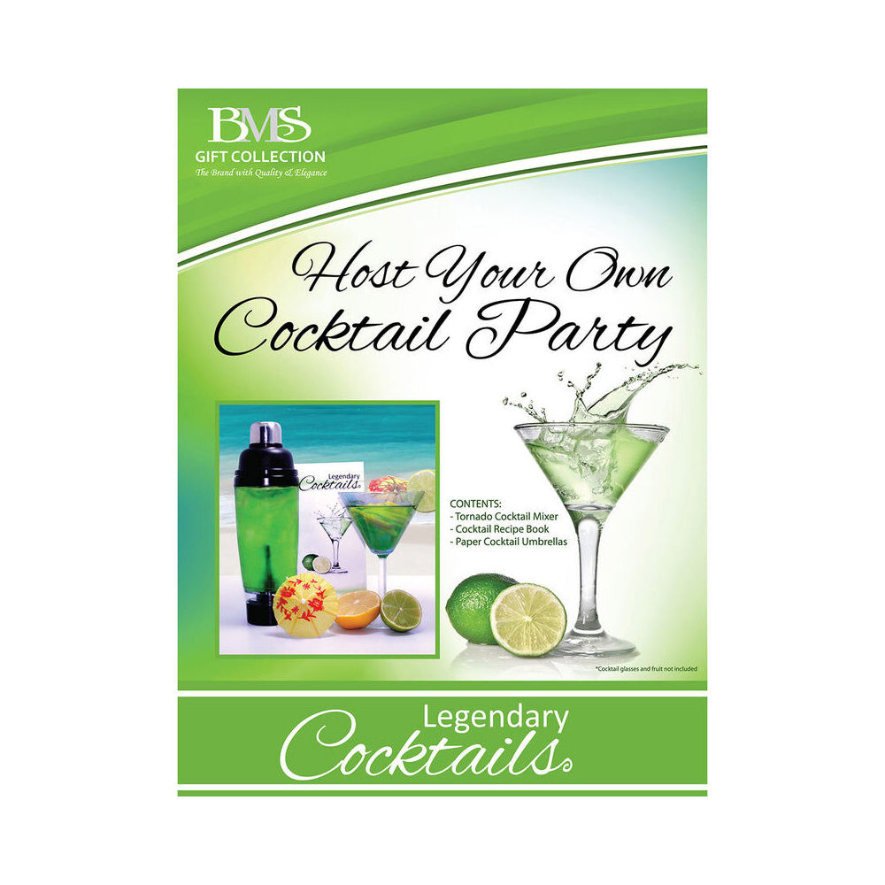 2pc BMS Gifts Legendary Cocktails Gift Set Tornado Mixer w/108 Page Recipe Book