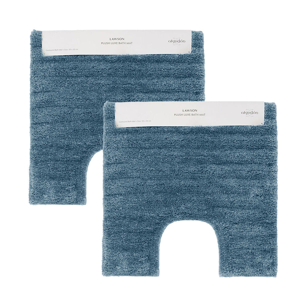 2PK Algodon Polyester Lawson Plush Contoured Bath Soft Floor Mat Denim 50x50cm