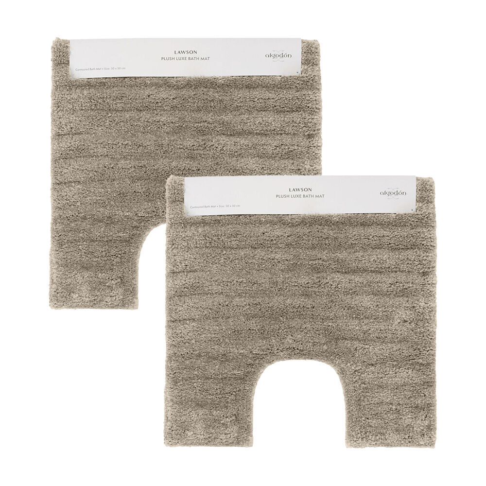 2PK Algodon Polyester Lawson Plush Contoured Bath Non-Slip Mat Taupe 50x50cm