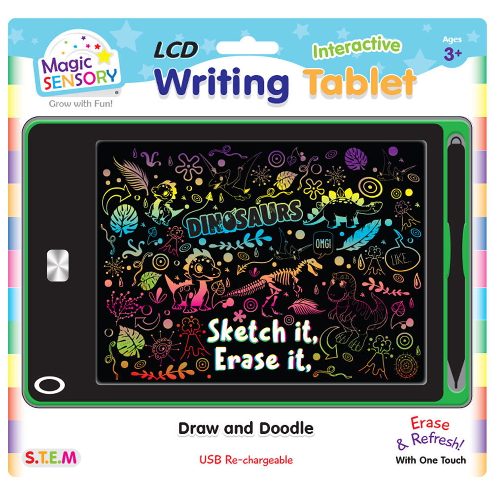 Magic Sensory 8.5" LCD Writing Tablet Green Dino & Purple Art 3y+
