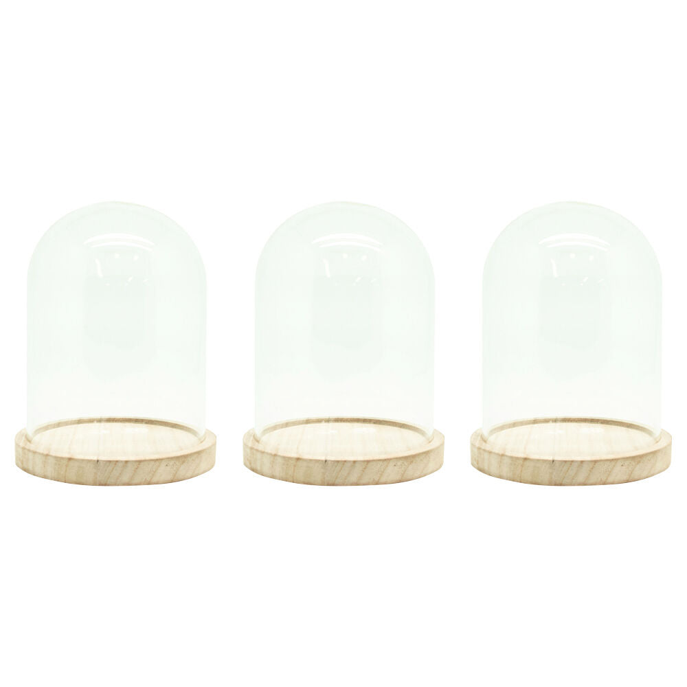 3PK Boyle Glass Cloche w/Wooden Base Display Case for Art/Collectables 17cm